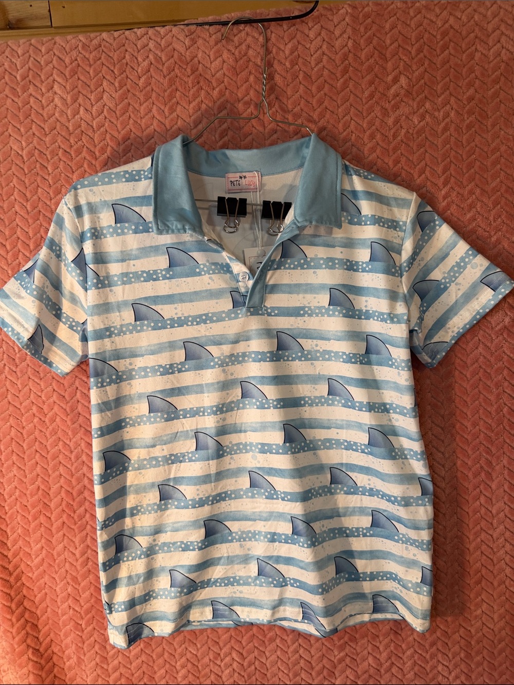 Light Blue Shark-Print Polo Shirt Pete +Lucy